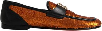 Dolce & Gabbana Oranje Sequin Versierde Heren Loafers - Heren - Loafers - Oranje - 42 1/2 EU - Leer - Schoenen