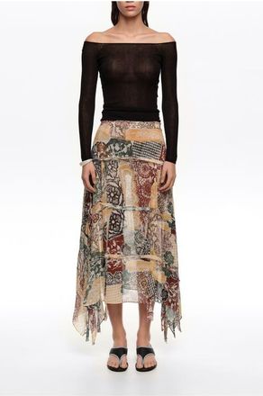 Bimba & Lola Lace Fluid Irregular Fringed Skirt in Lace Print Ivory at Nordstrom, Size 42 Eu