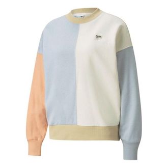 Puma (WMNS) PUMA Downtown Oversized Crew Round-neck Swea White 533052-88