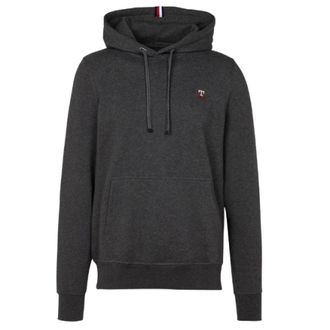 Tommy Hilfiger Hoodies, male, Gray, Size: 2XL Dark Grey Hoody with Embroided Logos