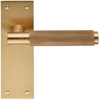 Loops PAIR Knurled Round Handle on Slim Latch Backplate 150 x 50mm Satin Brass