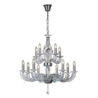 Netlighting Santo Pendant 2 Tier 12 Light E14 Polished ChromeCrystal in Grey