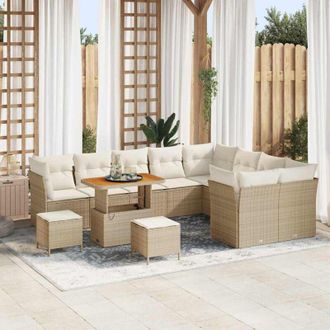 vidaXL Conjunto De Sof&aacute; De Jard&iacute;n 12 Pcs Beige Rat&aacute;n Sint&eacute;tico Vidaxl