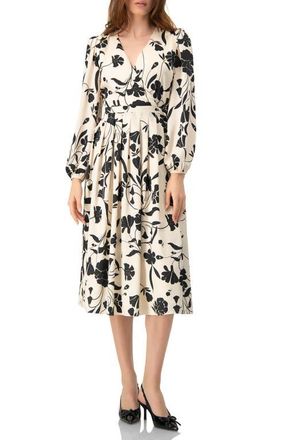Ivonne V-Neck Midi Dress with Long Sleeves in Bone at Nordstrom, Size 10