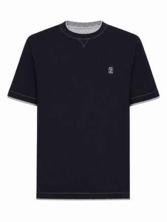 Brunello Cucinelli COTTON T-SHIRT WITH FRONT LOGO AND CONTRASTING TRIM - Brunello Cucinelli - Man