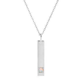 MAX + STONE 14k Yellow or White Gold Bar Pendant Necklace with 3mm Small Round Gemstone