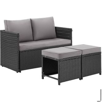 TecTake Monopoli 2-in-1 rattan garden lounge set, sofa & seating area in Black | Size: 4 Person