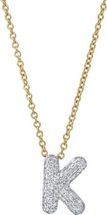 LuvMyJewelry Small Bubble Initial Letter 14K Yellow Gold Diamond Pendant Necklace