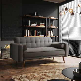 Elegant Lighting Sofa Bed 3 Seater Settee Recliner Couch Fabric Sofa Cover Click Clack Sofa Bed with Arms, Rubber Wooden Legs, Grey 1860 x 820 x 790 mm - Elegant