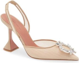 Amina Muaddi Begum Mesh Pointed Toe Slingback Pump in Mesh Beige/Crystal Buckle at Nordstrom, Size 10.5Us