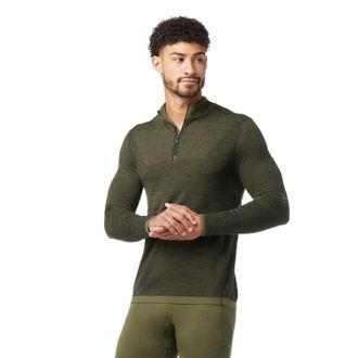 Smartwool Mens Intraknit Thermal Max Merino Quarter-Zip Base Layer Top Green XXL