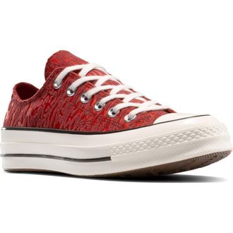 Converse Gender Inclusive Chuck 70 Leopard Flocked Satin Low Top Sneaker in Rottin Apple/By The Campfire at Nordstrom, Size 7.5 Womens