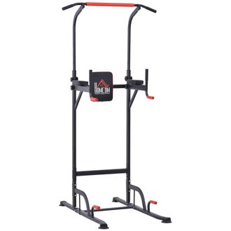 HOMCOM Homcom - Barra De Dominadas Suelo M&aacute;quina De Dominadas Con Altura Ajustable Carga M&aacute;x. 120 Kg Para Entrenamiento Fitness 123x98x189-239 Cm Negro Y Roj