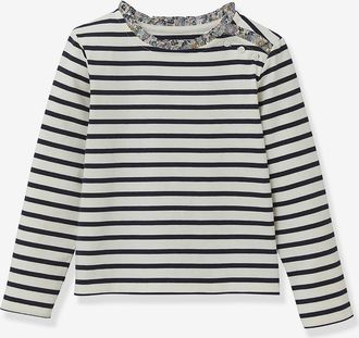 Cyrillus Ringelshirt mit Liberty-Stoff aus Bio-Baumwolle, M&auml;dchen CYRILLUS blau bedruckt