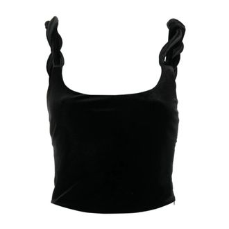 Emporio Armani Twisted-Straps Velvet Cropped Top - female - Emporio Armani - Sleeveless Tops - Black - L - Tops