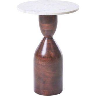 Beliani Side Table Brown Mango Wood Base with a Marble Top Modern Living Room Round Decorative WALLULA