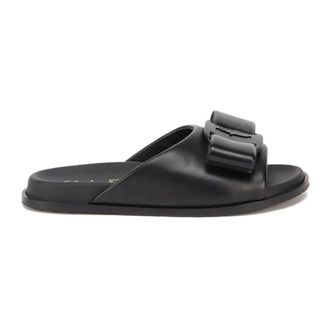 Ferragamo Sliders, female, Black, 6 1/2 UK, Vara Bow Flat Sandals