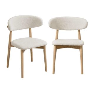 Sweeek Silla de madera de hevea y tejido borreguito, set de 2, natural