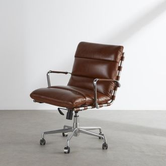 Maisons du monde Silla de oficina giratoria de cuero vacuno marr&oacute;n