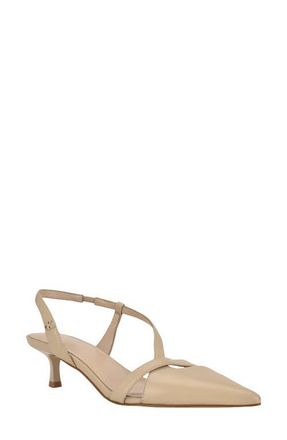 Calvin Klein Arlanna Slingback Pointed Toe Kitten Heel Pump in Light Natural Leather at Nordstrom, Size 7.5