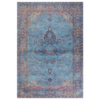 Beliani Alfombra De Algod&oacute;n Azul Rojo Beige 200 X 300 Cm Poli&eacute;ster Oriental Desgastado Kansu