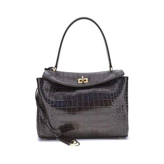 Balenciaga Handbags, female, Black, ONE SIZE, Crocodile-Print Rodeo Shoulder Bag with Top Handle