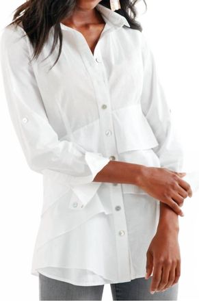 Finley Long Sleeve Button Up Ruffle Top In White