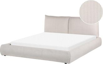 Beliani Cama moderna tapizada pana 160 x 200 cm de listones beige Vinay