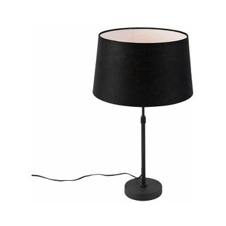 QAZQA Moderno Lámpara de mesa negra con pantalla de lino negra 35 cm regulable - Parte Lino /Acero Cilíndra /Alargada /Redonda Adecuado para LED Max