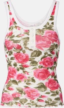 Chlo&eacute; Chlo&eacute; Top in misto cotone a coste con stampa floreale