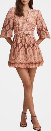 Ever New Wesley Print Belted Long Sleeve Minidress in Peach Moss Floral at Nordstrom, Size 14
