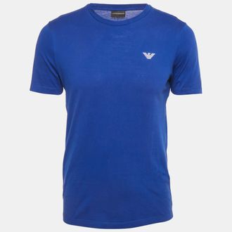 Emporio Armani Blue Logo Embroidered Jersey Crewneck T-Shirt