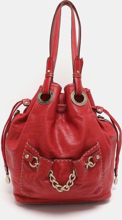 Lancel Red Leather Drawstring Hobo