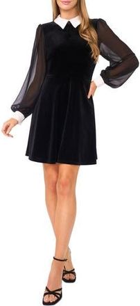 CeCe by Cynthia Steffe Collar Mixed Media Velvet Dress in Rich Black at Nordstrom Rack, Size Xx-Small