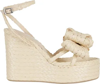 Mach & Mach Nude Le Cadeau Bow Raffia-Upper Leather Sandals