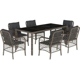 vidaXL Set Comedor Jard&iacute;n 7 Pzas Y Cojines Rat&aacute;n Sint&eacute;tico Gris Vidaxl