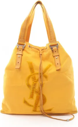 Saint Laurent Yellow Canvas Leather Handbag Tote Bag (Pre-Owned)