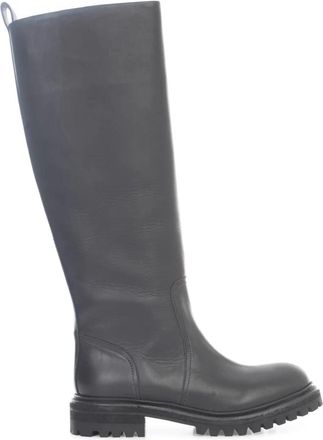 Del Carlo Hoge leren laarzen met profielzool - Dames - Hoge Laarzen - Zwart - 37 EU - Leer - Schoenen
