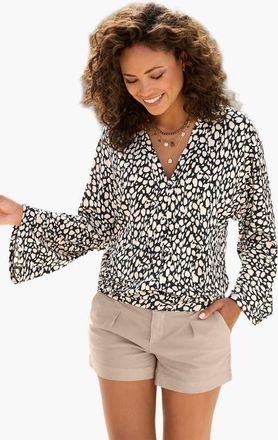 Lascana Printed Long Sleeve Top in Black Printed at Nordstrom, Size 12
