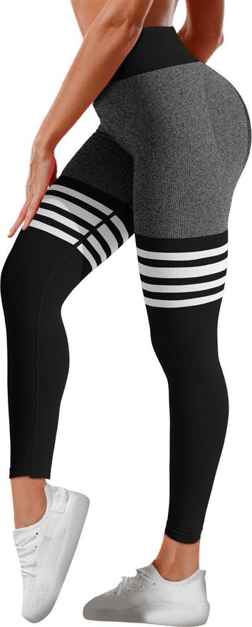 Womens Striped Yoga Pants High Waist Back V Crossover Scrunch Butt Lifting Tight Fit Gym Workout Leggings Quick Dry Running Pants for Ladies (White, L