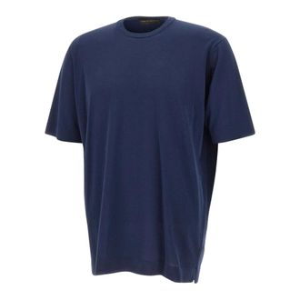FILIPPO DE LAURENTIIS Crepe Cotton Knit T-Shirt - male - Filippo De Laurentiis - T-Shirts - Blue - 3XL - Tops