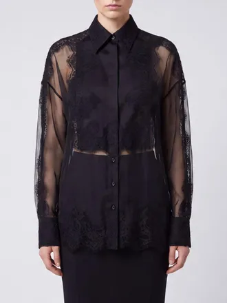 Dolce & Gabbana Camicia in pizzo e seta con plastron e colletto classico