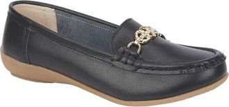 Jo & Joe Ladies Leather Slip On Gold Effect and Diamante Trim Loafers (Black, UK 6