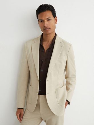 Reiss Stone Tailored Fit Textured Jersey Single-breasted Suit Blazer, 44