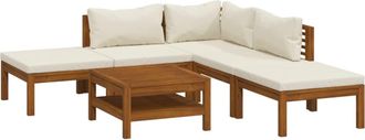 vidaXL Muebles De Jard&iacute;n 6 Pzas Cojines Crema Madera Maciza De Acacia Vidaxl
