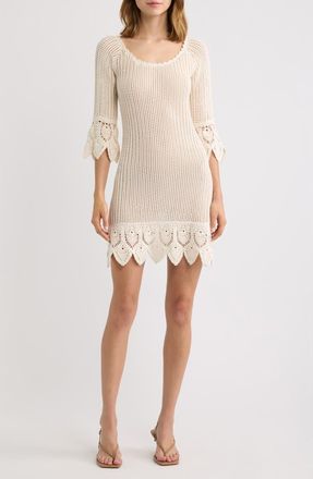 LoveShackFancy Krisella Open Mixed Stitch Cotton Sweater Minidress in Ivory at Nordstrom, Size Xx-Large