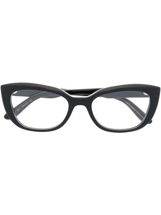 Dolce & Gabbana Eyewear logo-plaque cat-eye frame glasses - women - Acetate - 55 - Black