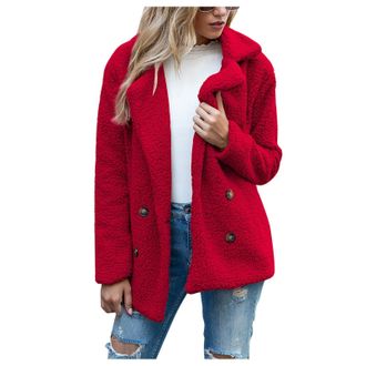 Generic Ladies Cozy Winter Warm Cardigans with Buttons Casual Chunky Fleece Jacket Cardigan Hoodies Oversized Ladies Teddy Lapel Plush Faux Fur Coats Red XXL