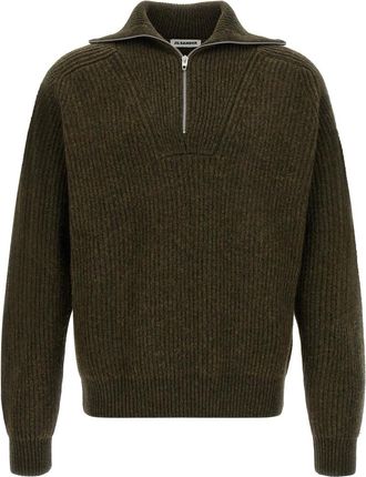 Jil Sander Green Half Zip Sweaters