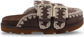 Mou Mules met rijgdetail en plateauzool - Dames - Slip ons - Bruin - 36 EU - Leer - Schoenen
